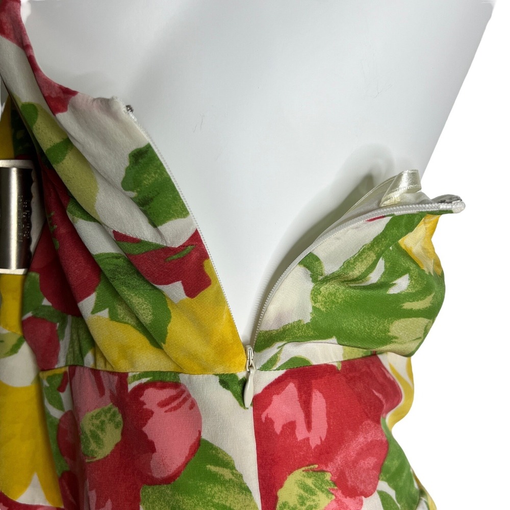 Ann Taylor Loft Silk Halter Dress Size 12‎ Tropical Floral Open Back Pink Yellow - Picture 8 of 10